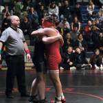 Thunder Mountain Middle School eighth grader Braeden Lee Antrim embraces Stikines Everett Edens after winning their 211-pound championship match during the Southeast Middle School Regional Wrestling Tournament on Saturday at TMMS. (Klas Stolpe / Juneau Empire)