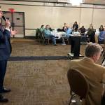 U.S. Rep. Nick Begich III, R-Alaska, address the Greater Juneau Chamber of Commerce on Thursday. (Mark Sabbatini / Juneau Empire)