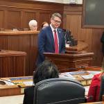 U.S. Rep. Nick Begich III, R-Alaska, address a joint session of the Alaska Legislature on Thursday. (Mark Sabbatini / Juneau Empire)