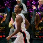 Juneau-Douglas High School: Yadaa.at Kalé cheer team members wore shirts supporting mental health awareness during Fridays games against Monroe. (Klas Stolpe / Juneau Empire)