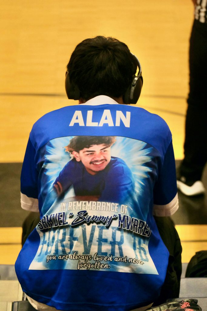 A Hydaburg player waits for his game to begin on Thursday during the 2025 Alaska Airlines Region V 1A Boys Basketball Tournament at Thunder Mountain Middle School. (Klas Stolpe / Juneau Empire)