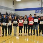 All-Academic Team members Kenadie Cox, Kaitlyn Tronrud, Landon Rodig, Krista Howland, Macy Alander, Lea Armour, Kaiya Marvin, Rodney Moler, Luke Jack, Tatum Johnson, and Tanner Smith. (Klas Stolpe / Juneau Empire)