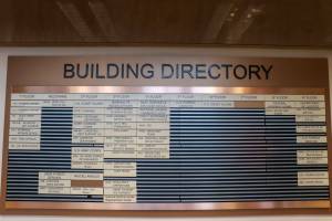 A building directory in Juneaus federal building lists departments, such as the U.S. Coast Guard, U.S. Forest Service, and the National Oceanic and Atmospheric Administration. (Jasz Garrett / Juneau Empire file photo)