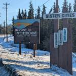 A sign in Whitehorse shows Juneau as one of three sister cities on March 4, 2025. (Photo courtesy of Ensio Lera)