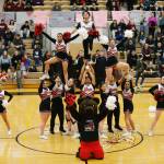 Juneau-Douglas High School: Yadaa.at Kalé cheerleaders perform during JDHS 64-36 victory over Ketchikan on the first day of the Region V 4A Basketball Tournament at the Clarke Cochrane Gymnasium on Thursday. (Christopher Mullen/ Ketchikan Daily News)