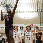 Juneau-Douglas High School: Yadaa.at Kalés Amir Parker makes a layup during JDHS 56-43 loss to Ketchikan on the first day of the Region V 4A Basketball Tournament at the Clarke Cochrane Gymnasium on Thursday. (Christopher Mullen/ Ketchikan Daily News)