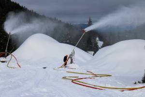 A snowmaker operates at Eaglecrest Ski Area on Feb. 10, 2025. (Eaglecrest Ski Area photo)