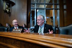 Sen. Dan Sullivan, (R-Alaska) questions Lee Zeldin, President-elect Donald Trumps pick to run the Environmental Protection Agency, during the Senate Committee on Environment and Public Works confirmation hearing, on Capitol Hill in Washington, on Thursday, Jan. 16, 2025. (Kenny Holston/The New York Times)