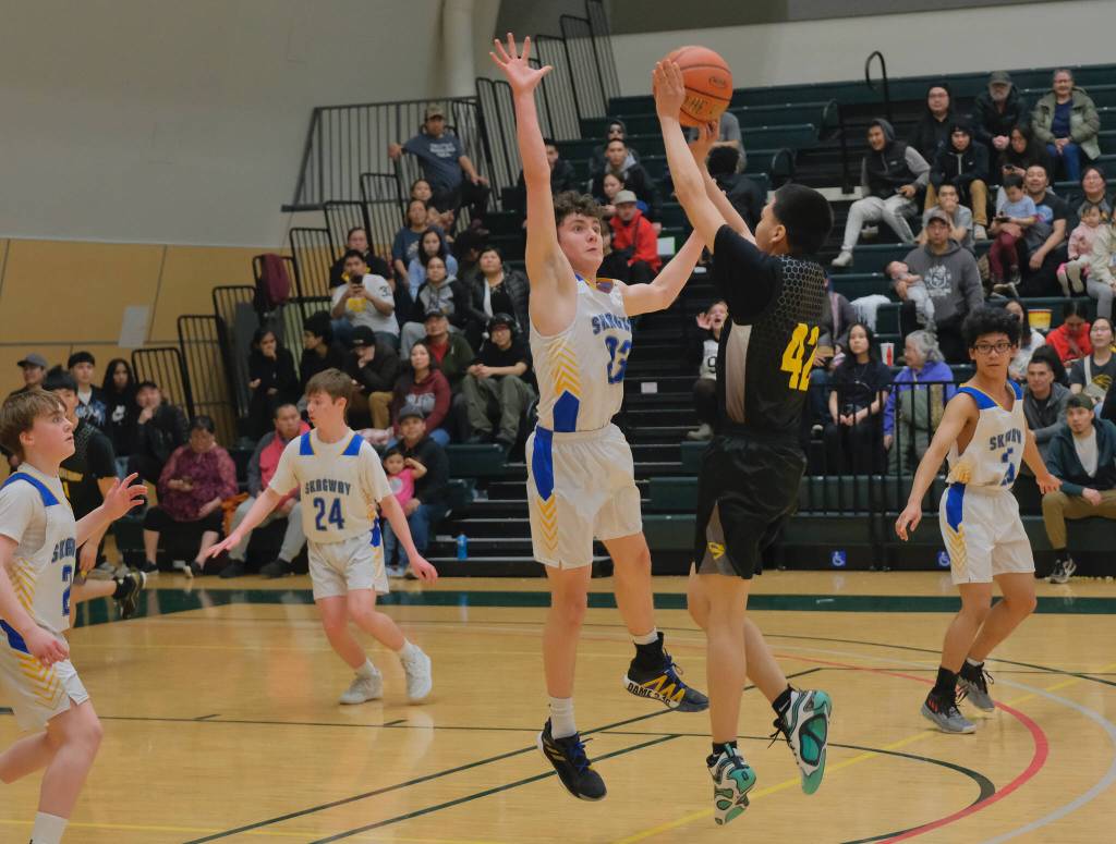 Haines Ariel Godinez-Long is blocked by Glennallens Alianna Stone during the Glacier Bears 37-22 loss to the Panthers Thursday in the 2025 ASAA March Madness Alaska 2A State Basketball Championships at Anchorages Alaska Airlines Center (Klas Stolpe / Juneau Empire)