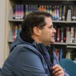Jonathan Estes, a parent of three students attending the Dzantiki Heeni campus, testifies for a safe playground at a special Juneau Board of Education meeting on Thursday, March 13, 2025. (Jasz Garrett / Juneau Empire)