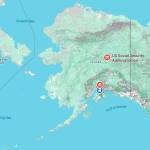 A map of Alaska shows the three Social Security Administration field offices in Juneau, Anchorage and Fairbanks. (Google Maps)