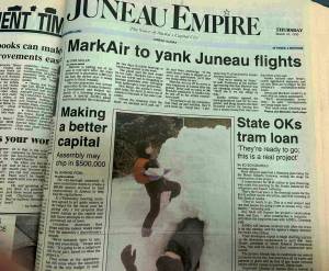 The front page of the Juneau Empire on March 16, 1995. (Jasz Garrett / Juneau Empire)