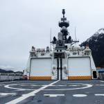 The U.S. Coast Guard Cutter Munros large flight deck is seen on Tuesday, March 25, 2025. The ship has two hangars to support both models of Coast Guard helicopters and an aerial reconnaissance drone. (Jasz Garrett / Juneau Empire)