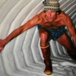 John Lyle, formerly of Fairbanks and now of Hawaii, surfs a snow formation that curled off a neighbors shed during a spring in the 1990s. (Photo courtesy John Lyle)