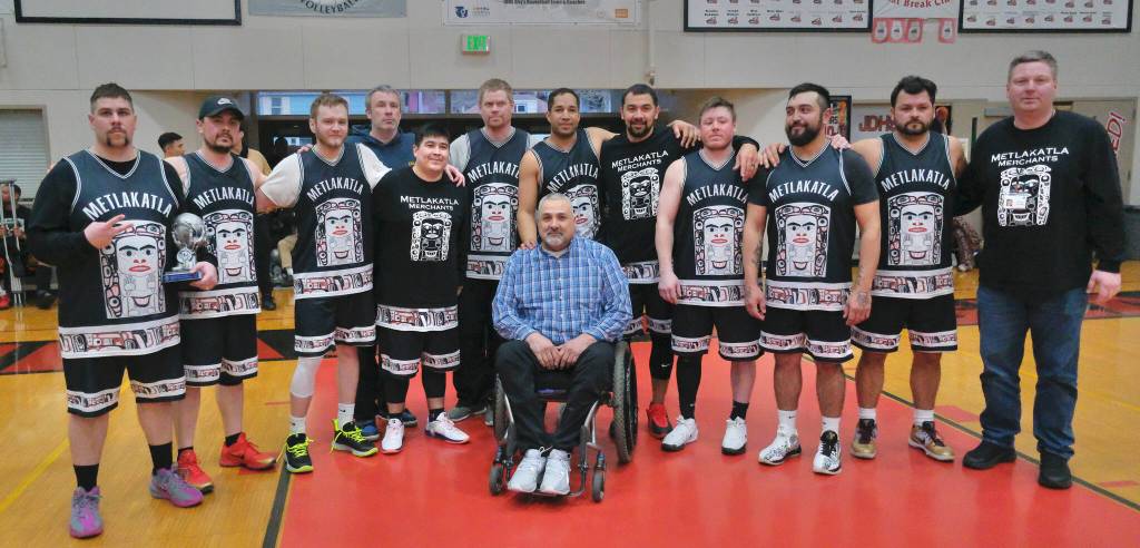 C Bracket runner-up Metlakatla pose for a photo Saturday at the 76th Annual Gold Medal Basketball Tournament (Klas Stolpe / Juneau Empire)