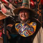 Rosita Ḵaaháni Worl, president of Sealaska Heritage Institute, smiles during the Grand Entrance of Celebration in Juneau on June 5, 2024. (Jasz Garrett / Juneau Empire)