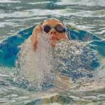 Glacier Swim Clubs Emma Fellman (18) swims the 13 and over 100 backstroke during the 2025 Savannah Cayce Southeast Age Group Championships on Sunday at the Dimond Park Aquatic Center. Fellman won the event. (Klas Stolpe / Juneau Empire)
