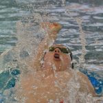Glacier Swim Clubs Liam Kiessling (age 15) swims the 13 and over 100 backstroke during the 2025 Savannah Cayce Southeast Age Group Championships on Sunday at the Dimond Park Aquatic Center. Kiessling won the event. (Klas Stolpe / Juneau Empire)