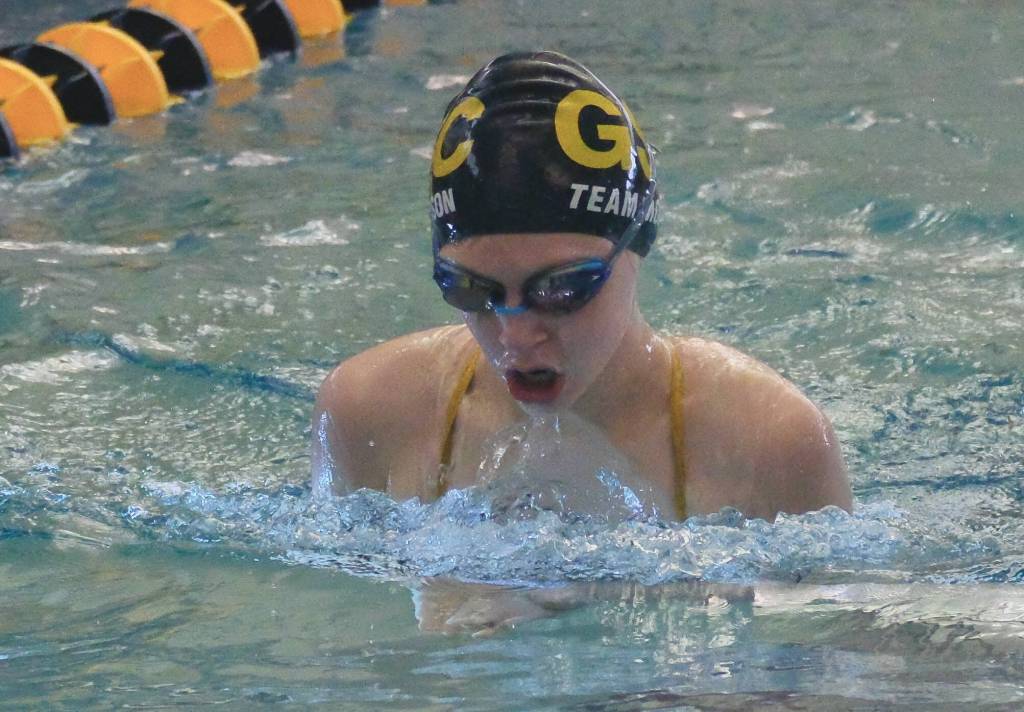 Glacier Swim Clubs Marian Morrison (age 14) swims the 200 breaststroke during the 2025 Savannah Cayce Southeast Age Group Championships on Sunday at the Dimond Park Aquatic Center. (Klas Stolpe / Juneau Empire)