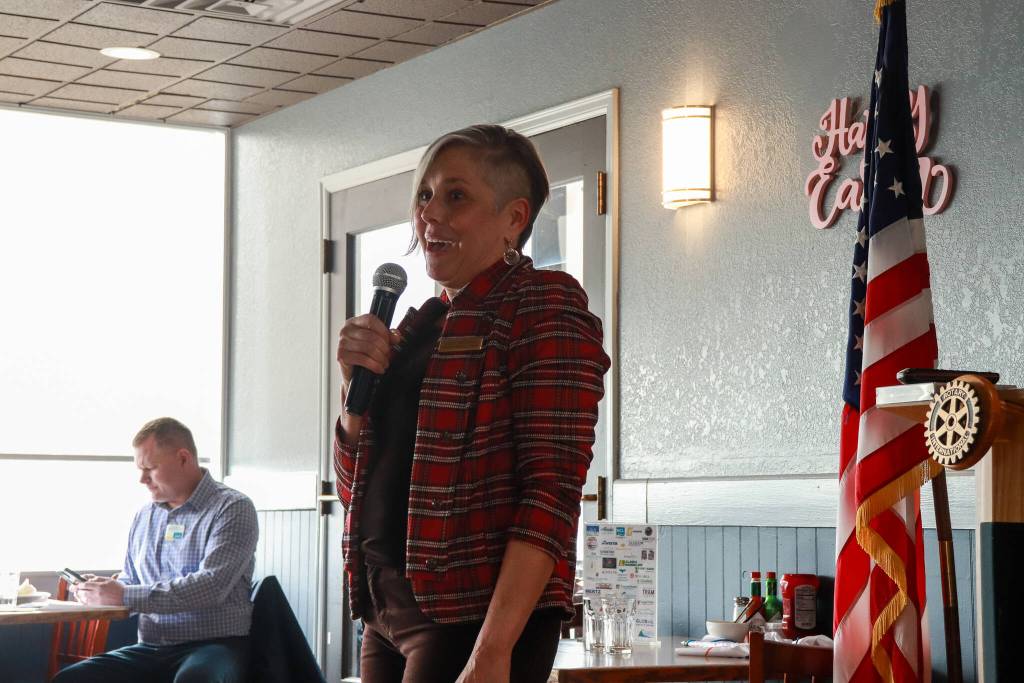 Barb Miranda, acting supervisor for the Tongass National Forest, speaks at a Greater Juneau Chamber of Commerce luncheon on Thursday, April 10, 2025. (Jasz Garrett / Juneau Empire)