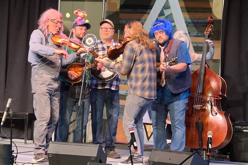 Big Chimney Barn Dance performs Sunday night during the 50th Alaska Folk Festival at Centennial Hall. (Mark Sabbatini / Juneau Empire)