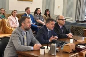 Mike Verdoorn, Patrick Bracken and Richard Ward of The Segal Group Inc. provide an overview of their study of Alaska state employee salaries to the Senate Finance Committee on Wednesday, April 23, 2025, at the Alaska State Capitol. (Mark Sabbatini / Juneau Empire)