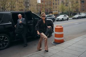 Sarah Palin arriving at the U.S. District Court for the Southern District of New York on Tuesday, April 22, 2025. (Andres Kudacki / For The New York Times)