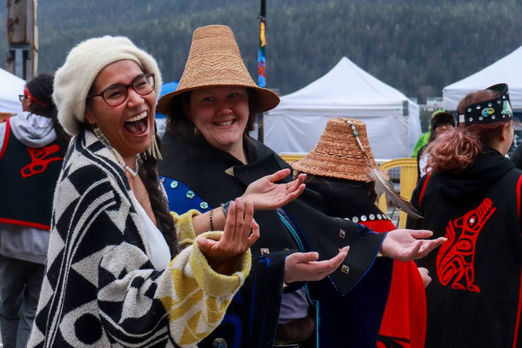 Donedin Jackson and Heather Evoy dance together at the Juneau Maritime Festival on Saturday, May 3, 2025. (Jasz Garrett / Juneau Empire)