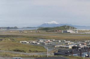 Adaks airport is on the right of this photo, which was taken in 1986, 11 years before the Naval Air Facility Adak closed. Adak is served by the Essential Air Service, targeted by President Donald Trumps administration for cuts. (Department of Commerce, Community and Economic Development; Division of Community and Regional Affairs Community Photo Library)