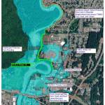 This map demonstrates the City and Borough of Juneaus Phase One A inundation protection for an 18-foot flood. It shows that, along with city and school property protected from flooding, areas like Duck Creek and Meander Way would be protected. (Figure from City and Borough of Juneau presentation)