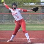 Juneau-Douglas High School: Yadaa.at Kalé sophomore Skylar Oliva pitches against Wasilla during the Crimson Bears 13-7 win over the Warriors on Saturday at Wasilla. (Photo courtesy JDHS softball)