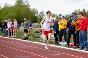 Juneau-Douglas High School: Yadaa.at Kalés Nick Iverson wins the boys 800-meter run with a time of 1:55.27 during the Ketchikan Invitational at Esther Shea Field on Saturday. (Christopher Mullen/ Ketchikan Daily News)