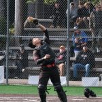 JDHS senior catcher JJ McCormick settles under a foul ball during the Crimson Bears’ baseball senior night against Ketchikan on Saturday at Adair-Kennedy Memorial Park. (Klas Stolpe / Juneau Empire)