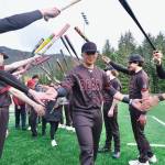 Juneau-Douglas High School: Yadaa.at Kalé senior JJ McCormick is honored during the Crimson Bears baseball senior night against Ketchikan Saturday at Adair-Kennedy Memorial Park. (Klas Stolpe / Juneau Empire)