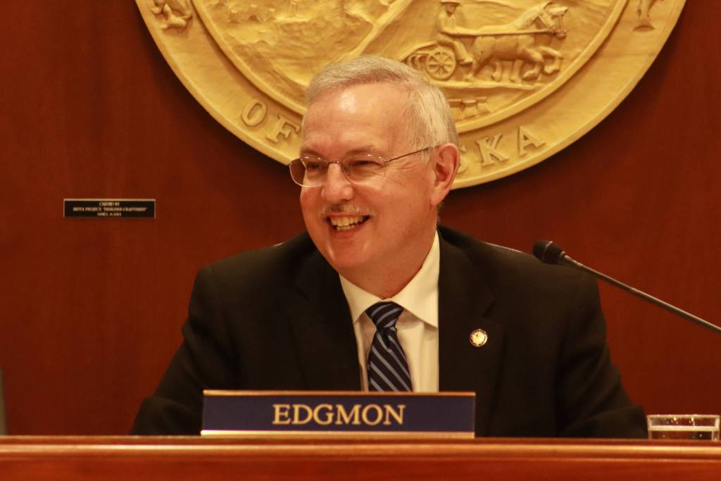 Rep. Bryce Edgmon (I-Dillingham) smiles before the adjournment of the Alaska Legislature on Tuesday, May 20, 2025. (Jasz Garrett / Juneau Empire)