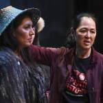 Director Leslie Ishii, right, works with actress Jennifer Bobiwash during Perseverance Theatres production of Devilfish written by Vera Starbard on Tuesday, Sept. 17, 2019. (Michael Penn / Juneau Empire file photo)