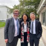 Leslie Ishii, Perseverance Theatres artistic director, after a meeting at the White House with artistic directors Oskar Eustis of the The Public Theatre and Christopher Moses of the Alliance Theatre. (Photo provided by Leslie Ishii)