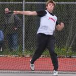 Juneau-Douglas High School: Yadaa.at Kalé senior Gunnar Tarver wins the Division I boys discus during the Region V Track & Field Championships at Thunder Mountain Middle School on Saturday (Klas Stolpe / Juneau Empire)
