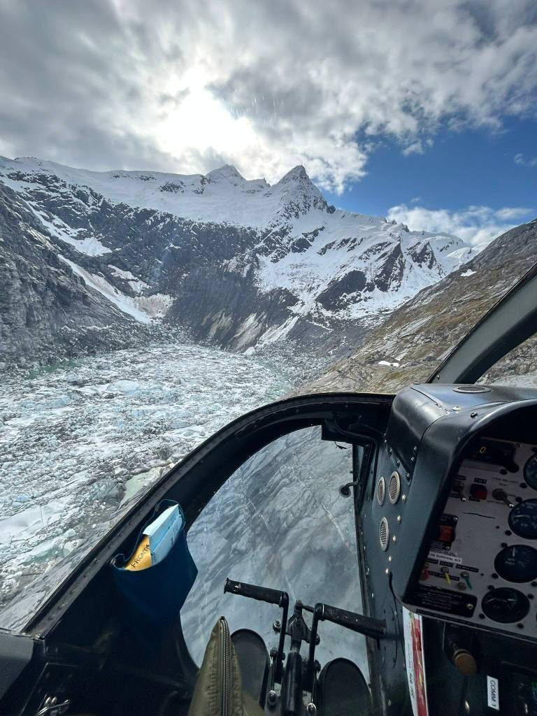 Jamie Pierce, a hydrologic technician with the U.S. Geological Survey, flies to Suicide Basin on Sunday, May 4, 2025. (Photo courtesy of Jamie Pierce)
