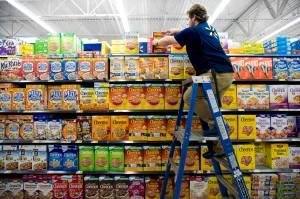 An employee stocks the shelves in the cereal aisle of a store in Fayetteville, Ark., on Oct. 12, 2016. (Melissa Lukenbaugh/The New York Times)