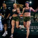 Chrish Newell and partner Jess Contreras, cross the finish line at the HYROX 2025 Atlanta Doubles in late April. They qualified for the World Championships scheduled Sunday, June 15, 2025, in Chicago. (Photo courtesy Chrish Newell)