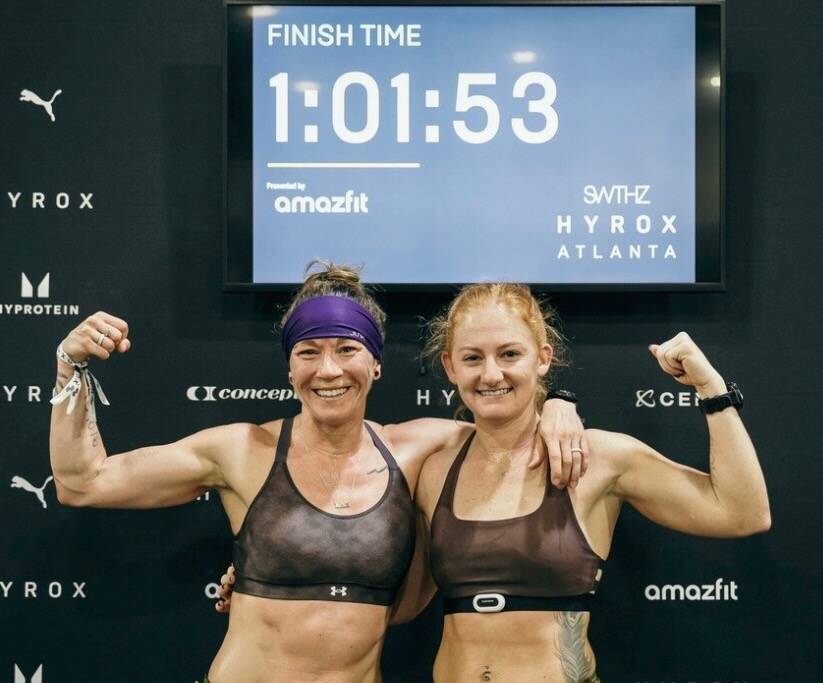 Jess Contreras and Chrish Newell after winning the HYROX 2025 Atlanta Doubles in late April. They qualified for the World Championships scheduled Sunday, June 15, 2025, in Chicago. (Photo courtesy Chrish Newell)
