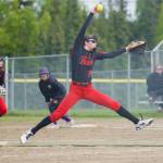 Juneau-Douglas High School: Yadaa.at Kalé junior pitcher Gwen Nizich delivers against Lathrop during the Crimson Bears 14-2 win over the Malemutes on Friday during the Railbelt Conference Tournament in Fairbanks. (Photo courtesy JDHS softball)
