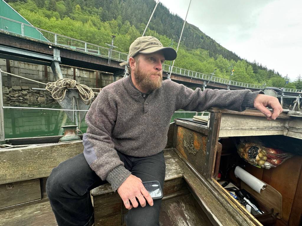 Blake Byers discusses the ransacking of his boat at a downtown Juneau dock on Tuesday, June 3, 2025. (Mark Sabbatini / Juneau Empire)
