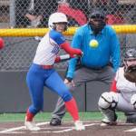 In this file photo Sitka junior Allyson Mayville sets for a pitch against JDHS. On Thursday Sitka defeated Soldotna and Kenai to open the 2025 ASAA/First National Bank Alaska DII Softball State Championships on Anchorages Cartee Fields. (Klas Stolpe / Juneau Empire)
