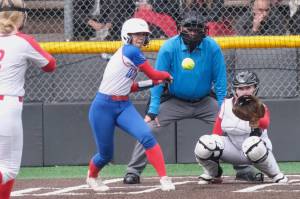 In this file photo Sitka junior Allyson Mayville sets for a pitch against JDHS. On Thursday Sitka defeated Soldotna and Kenai to open the 2025 ASAA/First National Bank Alaska DII Softball State Championships on Anchorages Cartee Fields. (Klas Stolpe / Juneau Empire)