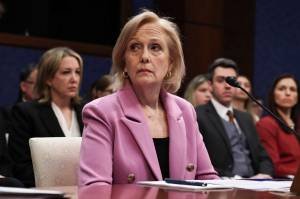 Paula Kerger, chief executive of PBS, arrives to testify before the House Committee on Oversight and Government Reform subcommittee on Delivering Government Efficiency on Capitol Hill in Washington, on Wednesday, March 26, 2025. (Anna Rose Layden/The New York Times)