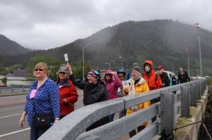 Cancer survivors and supporters make their way towards Overstreet Park during the Cancer Survivors Day walk on Sunday, June 8, 2025. (Ellie Ruel / Juneau Empire)