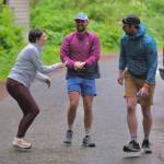 Dimond Dogs David Fure hands off to Sophie Staires and Hank Shell at Lena Beach Picnic Area during the Seacoast Relay on Sunday, June 8, 2025. (Klas Stolpe / Juneau Empire)