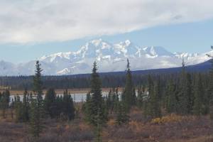 North Americas tallest peak, known as Denali until President Donald Trump changed the name earlier this year, is seen from Parks Highway on Sept. 20, 2022. (Yereth Rosen/Alaska Beacon)
